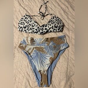 Aerie Neutral Leopard Print Bikini Top and Tropical Print Bottom